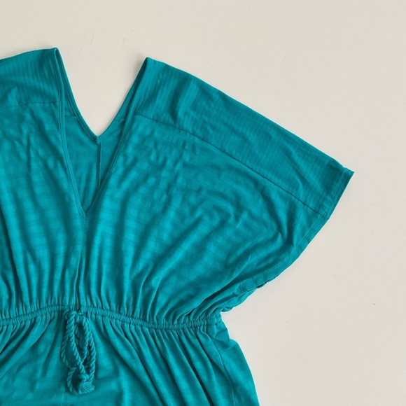 Ann Taylor Loft Cover Up Dress XS Teal Drawstring Waist V-Neck Beach Swim - Picture 6 of 7